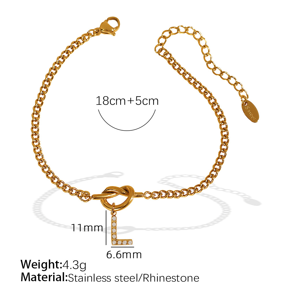 Gold color / 1 Piece Simple Series Simple Letter L Stainless Steel 18K Gold Color Plated Rhinestone Women's Charm Bracelets Picture12